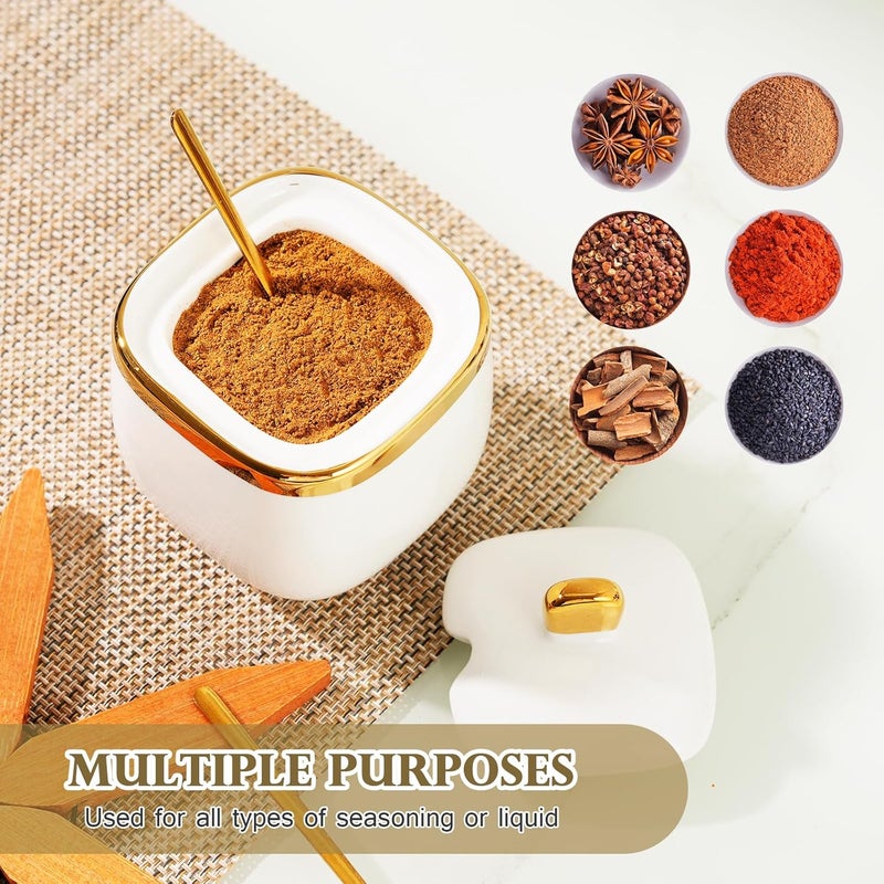 EABOSON 3 Pack Gold Condiment Spice Jars with Lids, Spoons, Tray - Ceramic Seasoning Box Set for Salt, Pepper, Sugar - Kitchen Storage - Image 5